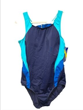 Inches Off One-Piece Athletic Swimsuit in Navy & Teal Sz.22 NWT